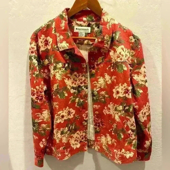 Appleseed's Ladies red with flower jacket size 12 - Picture 1 of 5